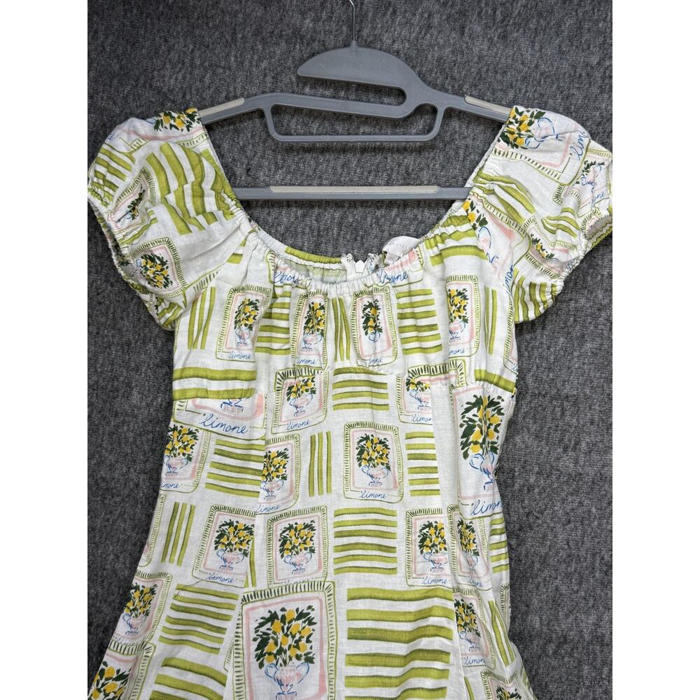 Corey Lynn Calter Dress Womens XS White Linen Lemon Print Puff Sleeve Sundress - Picture 3 of 14